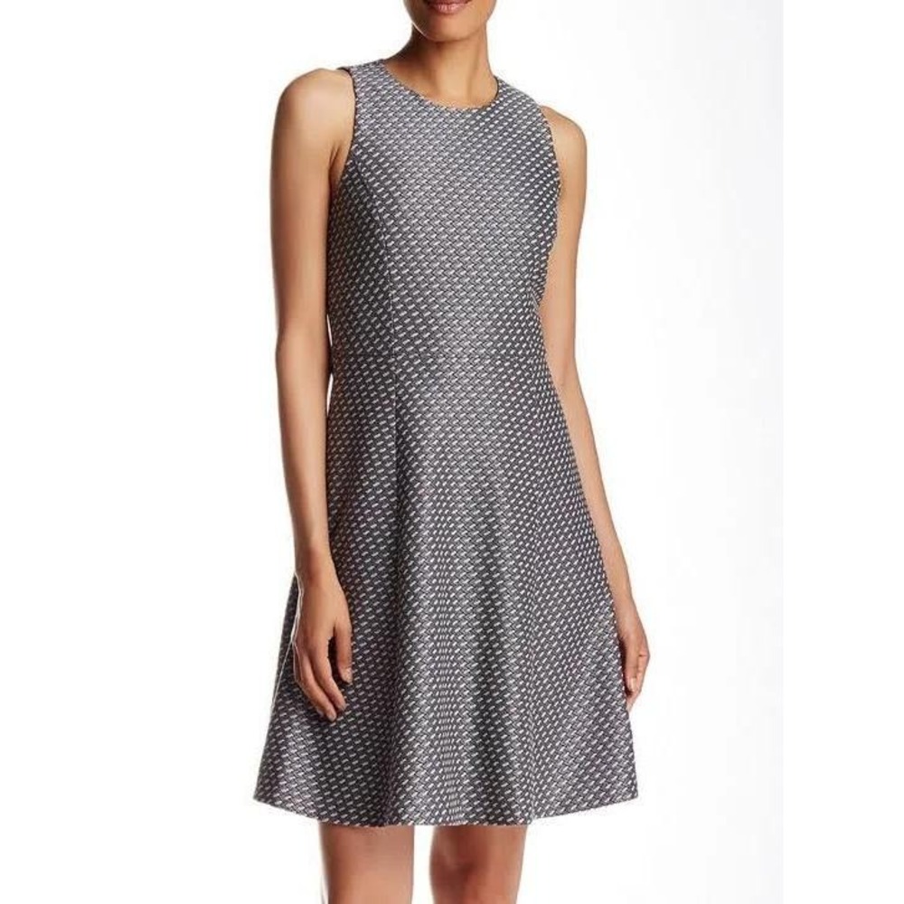 Theory Trekana Dress Womens 00 Grey Multi Circuit Knit Sleeveless Timeless Mod